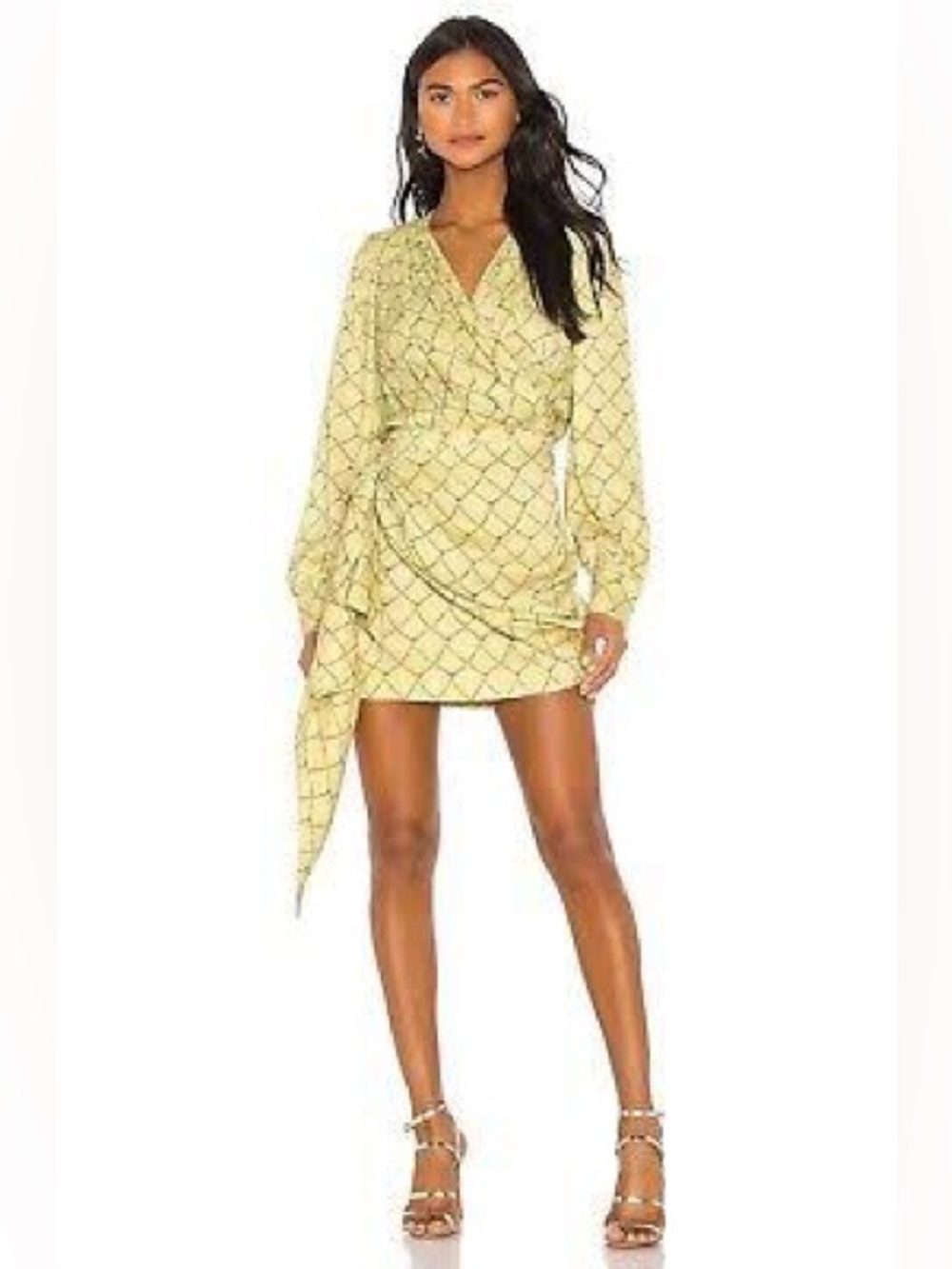 NWT Birgitte Herskind Butter Yellow Chain Links Wrap Mini Dress Party Wedding 36